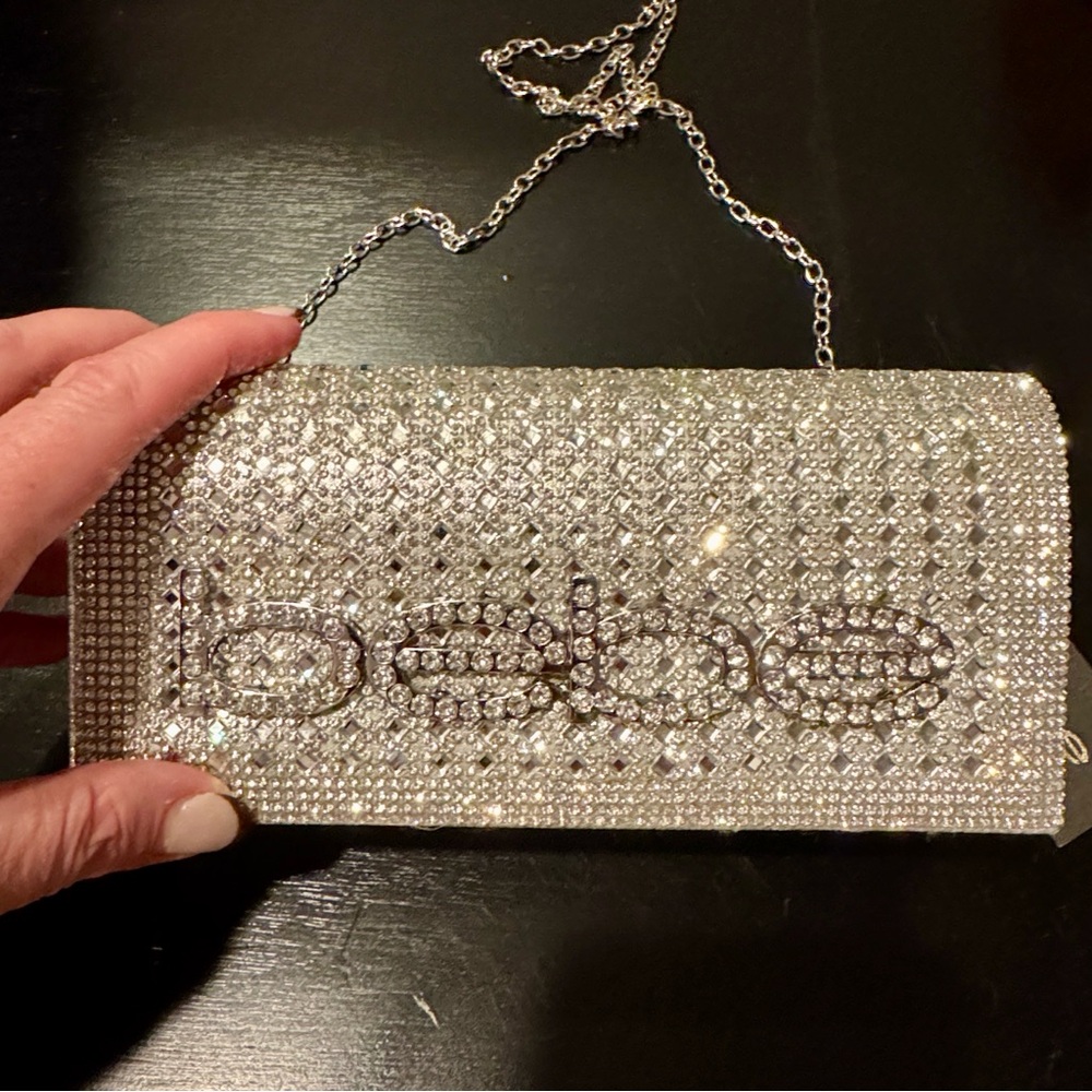 💎Bebe 💎 Sparkling Silver Crystal Clutch with detachable Chain Shoulder Strap - Picture 3 of 9